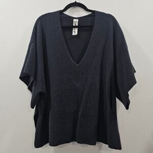 M.A.Dainty Boxy Sweater Top Dark Gray Black Short Sleeve Lagenlook V neck S/M